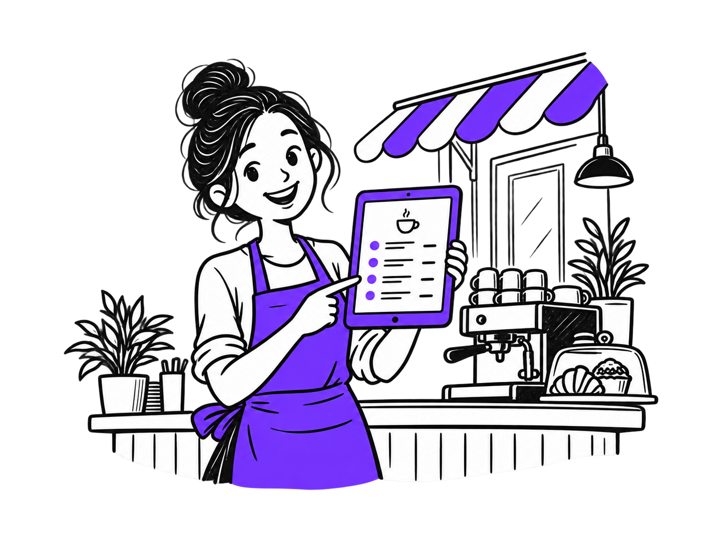 Illustration zur Einrichtung von Café-Menü und Bestelltablet.